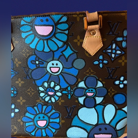 Louis Vuitton Blue Floral Tote Bag  Upcycled and Hand Painted - Picture 6 of 16